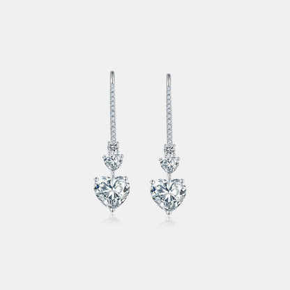 5.44 Carat 925 Sterling Silver Moissanite Heart Drop Earrings - Silver / One Size