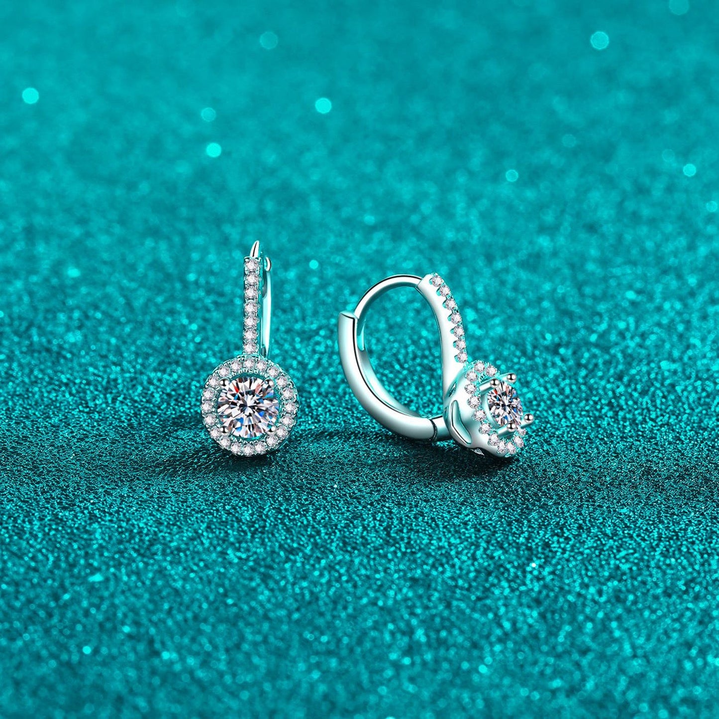 Boucles d’Oreilles Pendantes en Halo avec Moissanite 1 Carat en Argent Sterling 925 - Ayida Moissanite