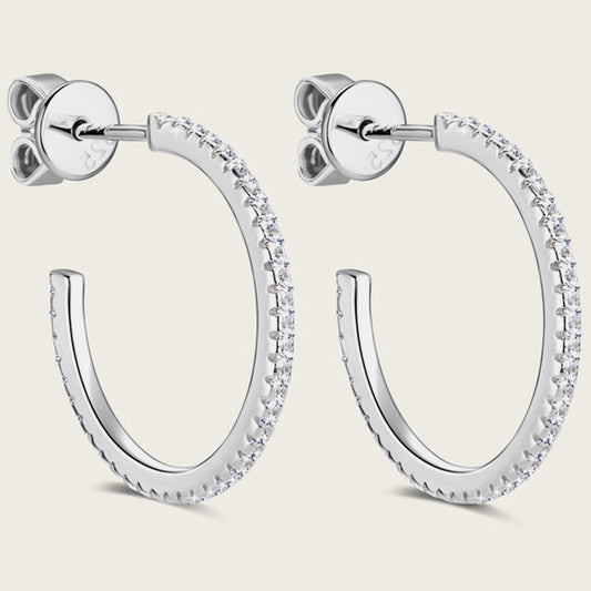 Inlaid Moissanite 925 Sterling Silver C-Hoop Earrings - Silver / One Size